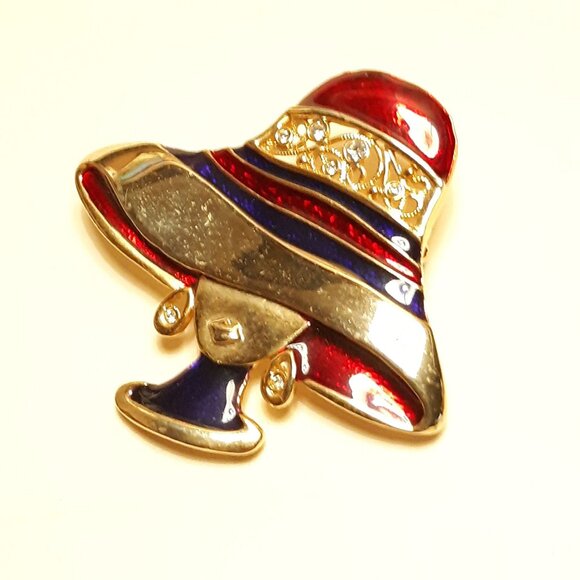 Vintage Gold-Tone Red Hat Society Brooch Red Purple Enamel Detailing - Picture 3 of 6